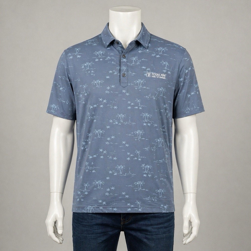 FootJoy Polo Mens XL Blue Palm Print Golf Shirt Stretch Performance Short Sleeve